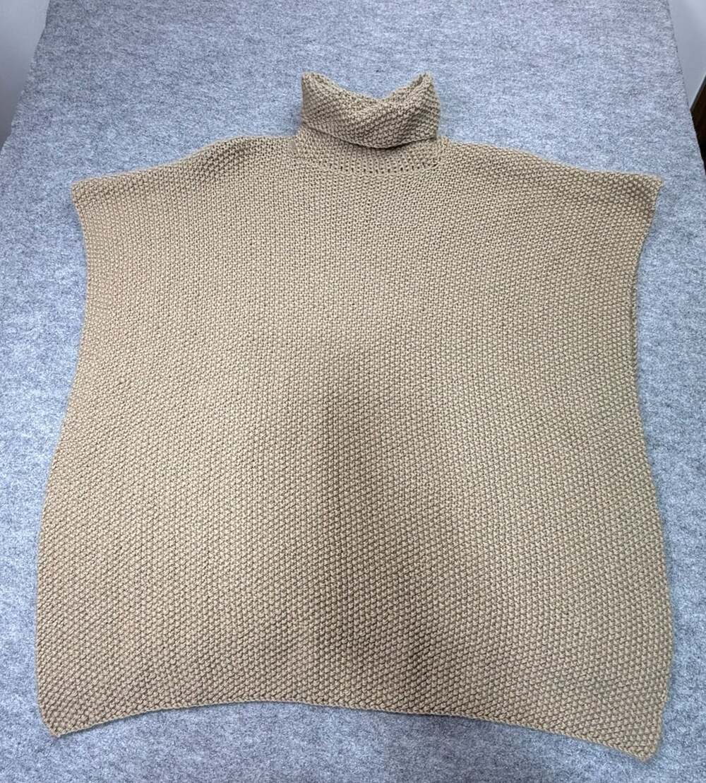 Handmade Knitted Cowl Neck Poncho Sweater Tan Beige One Size